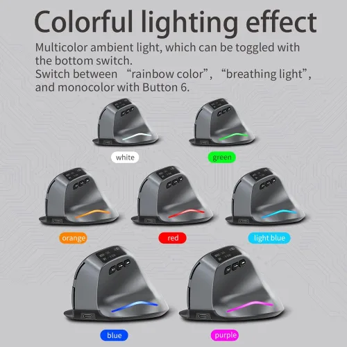 Vista 6 de zelotes Ratón inalámbrico, mouse Bluetooth con pantalla LED, recargable, 3200 DPI, mouse vertical de 7 botones, mouse ergonómico para computadora
