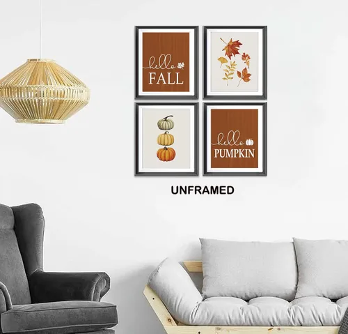 Vista 2 de AEHIE Arte de pared de otoño, imágenes de otoño, decoración rústica de calabaza de Hello Fall para decoración del hogar, cocina, sala de estar