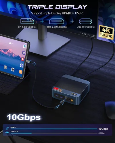 Vista 6 de BOSGAME Mini PC E5 11 Pro, AMD Ryzen 5300U 4C/8T, PC de oficina en casa de Azul