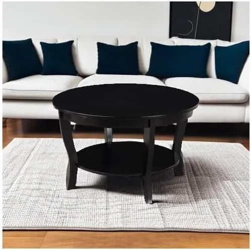 Vista 4 de HomeStock Global Greatness - Mesa auxiliar redonda con estante, acabado de madera, mesa de estilo clásico de transición, estantería espaciosa de dos