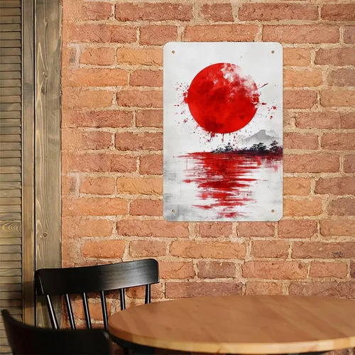 Vista 7 de Letrero abstracto de metal con atardecer japonés con sol rojo, decoración de pared, letrero retro para el hogar, sala de estar, dormitorio Abstracto