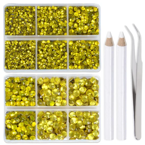 Vista 36 de LPBeads 6400 unidades de diamantes termoadhesivos de 12 colores con parte trasera plana, 5 tamaños mixtos, gemas de cristal redondas con pinzas