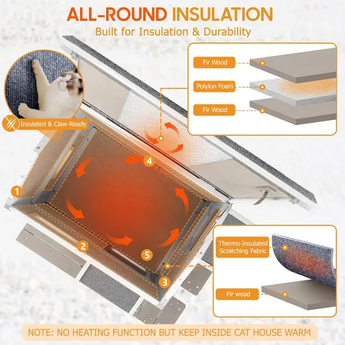 Vista 2 de PetsCosset Casa Aislada para Gatos de Exterior Resistente a la Intemperie con Balcón, Aislamiento Integral, Refugio de Madera para Gatos Ferales