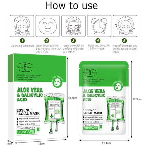 Vista 7 de AICHUN BEAUTY Essence Máscara facial Tencel material antiacné antiarrugas reparación después del sol hidratante limpieza profunda poro contractivo