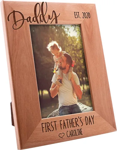 Vista 4 de Marco de fotos personalizado para el primer día del padre, papá y yo, 4 x 6 pulgadas, marcos grabados personalizados con nombre, texto y fecha