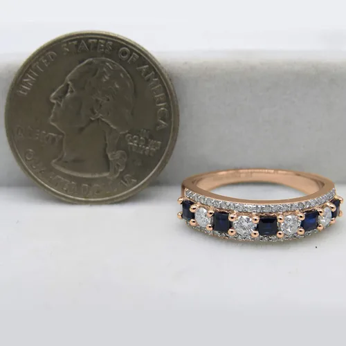 Vista 4 de Dazzlingrock Collection Anillo de boda de 9 piedras de zafiro azul princesa y diamante blanco redondo de 0.098 in cada uno en oro de 14 quilates