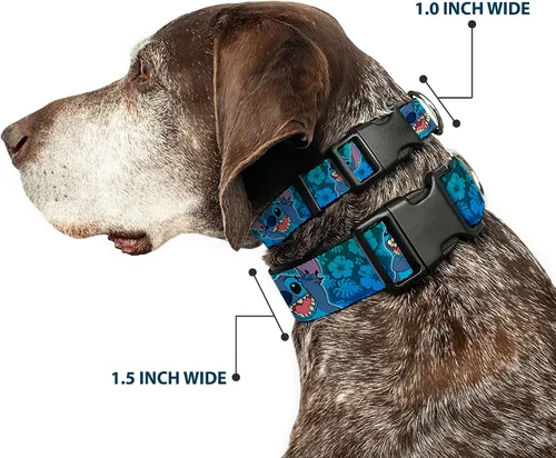 Vista 2 de Buckle-Down Collar de clip de plástico, Stitch Expressions/Hibiscus Collage Green-Blue Fade – 1 pulgada de ancho – Se adapta a cuello de 9 – 15