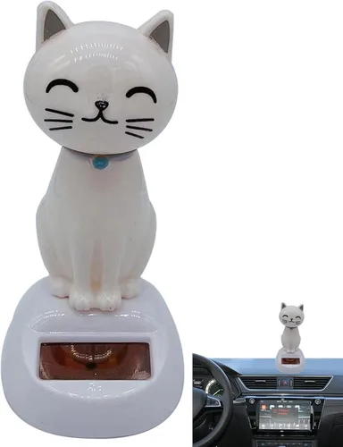 Vista 11 de Cabeza de gato con energía solar, bonita decoración de baile para tablero de automóvil, interior y adornos de escritorio Negro