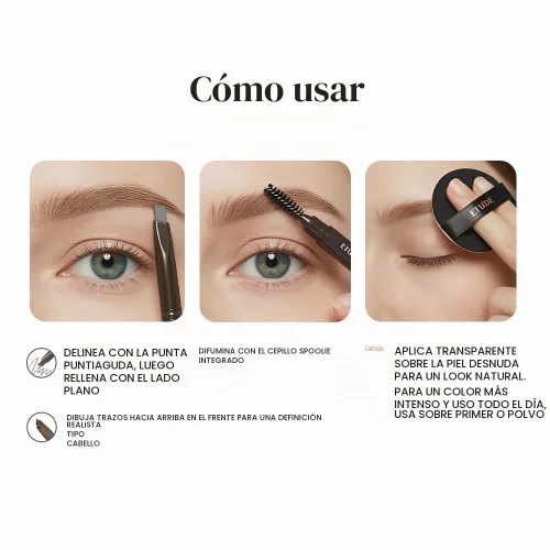Vista 8 de ETUDE Drawing Eye Brow Pro (marrón oscuro) Lápiz de cejas para mujer, microblading, de larga duración, aspecto natural diario con textura suave