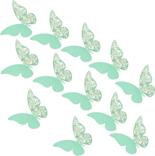 Vista 11 de 12 calcomanías de pared de mariposa 3D, decoración de pared de bricolaje, mariposas de papel extraíbles, decoración de dormitorio de niños y boda