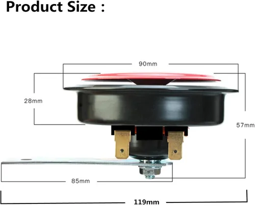 Vista 3 de Bocina eléctrica para automóvil, 118 DB, 12 V, súper fuerte, tono alto y tono bajo, kit de bocina doble de metal con soporte, bocina de aire Rojo