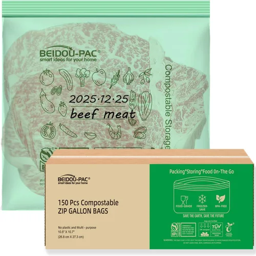 Vista 14 de BEIDOU-PAC Bolsas compostables para congelador de almacenamiento de alimentos, 50 unidades, 2 mil, 10.5 x 10.7 pulgadas, frescura, fácil de abrir