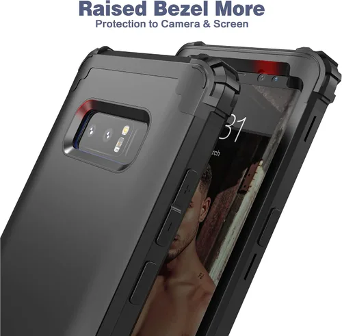 Vista 6 de IDweel Funda para Galaxy Note 8, 3 en 1, a prueba de golpes, delgada, híbrida, resistente, protección de policarbonato duro, silicona suave, Negro