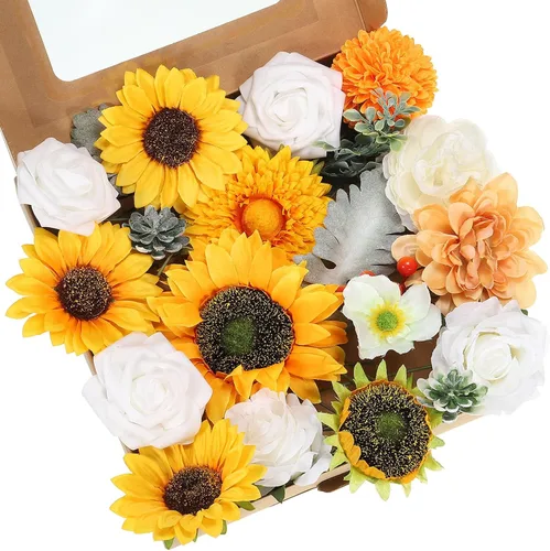 Vista 11 de PATIKIL Juego de cajas combinadas de flores artificiales, mezcla de seda con tallos de flores artificiales para ramos de bricolaje, decoración