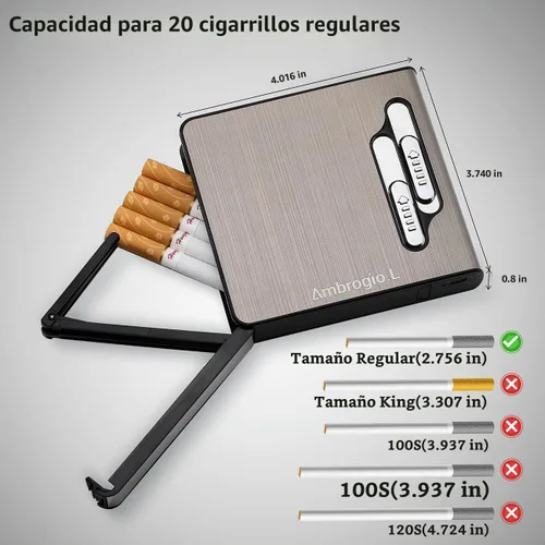 Vista 2 de Paquete completo de 20 cajas de cigarrillos regulares, soporte de expulsión automática con encendedor de arco doble, recargable por USB, sin llama