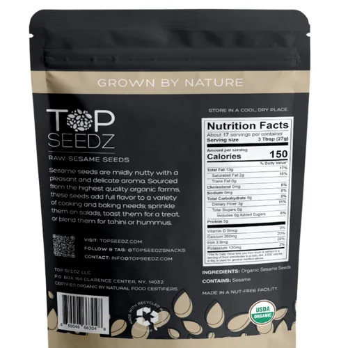 Vista 2 de Top Seedz Semillas de sésamo crudas orgánicas certificadas por la USDA, semillas de sésamo frescas y sin sal de primera calidad, sin gluten, sin