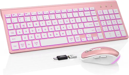 Vista 10 de SABLUTE Wireless Keyboard and Mouse Combo Backlit - Compact Quiet Keyboard with RGB Mouse, Rechargeable, Slim, Sleep Mode, Portable Cordless Set for
