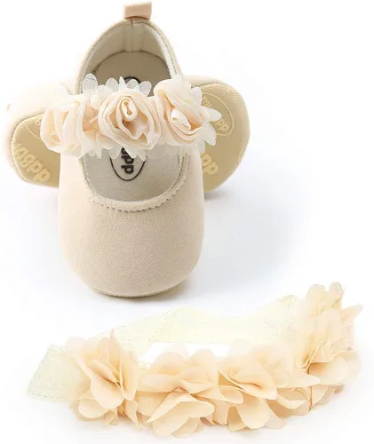 Vista 3 de HsdsBebe 2 unidsset recién nacido bebé niña princesa Mary Jane zapatos para niños pequeños vestido de boda zapatos planos con diadema gratis