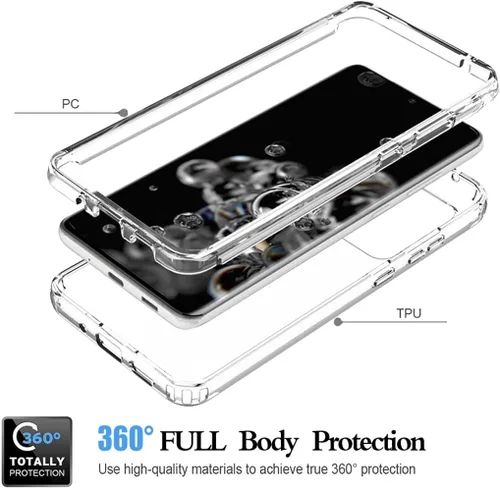 Vista 3 de Funda para Galaxy S20 Ultra, SM-G988U con protector de pantalla de vidrio templado, carcasa rígida transparente de cuerpo completo 360 + TPU suave a
