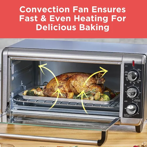 Vista 4 de Horno tostador a convección Black + Decker, 8 rebanadas, extra-amplio, para mesada, Acero inoxidable/Negro
