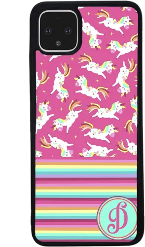 Vista 3 de Unicorn Rainbow - Funda de goma negra con inicial colorida compatible con Google Pixel 10, 10 Pro, 10 Pro XL, 9a, 9 Pro, Pixel 9, Pixel 9 Pro XL