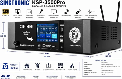 Vista 4 de Singtronic KSP-3500Pro Profesional 3500W Digital 3 en 1 Karaoke Procesador de Sonido Amplificador Gratis: 2 x Micrófonos Inalámbricos