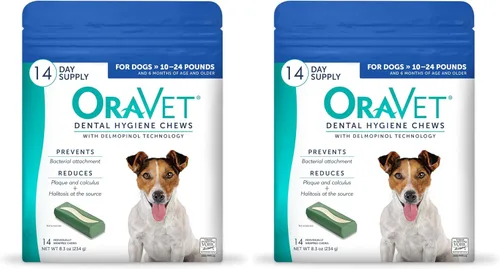 Vista 10 de OraVet Masticables de higiene dental para perros pequeños, cuidado bucal con delmopinol, sabor a vainilla, 14