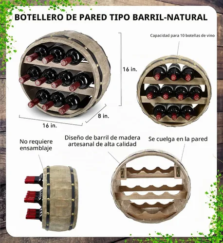 Vista 2 de CoTa Global - Botellero decorativo industrial de madera, 10 botellas