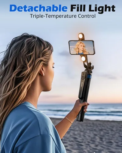 Vista 2 de UBeesize Palo de Selfie Trípode Extensible de 64 pulgadas con Luz y Control Remoto, Soporte de Trípode Ajustable para Teléfono para iPhone 17-11