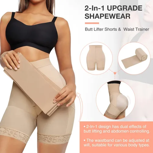 Vista 2 de FeelinGirl Faja moldeadora para mujer con control de abdomen, moldeador de glúteos, pantalones cortos más delgados con envoltura de cintura extraíble