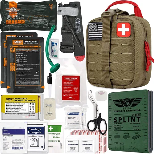 Vista 10 de EVERLIT Kit avanzado de trauma, torniquete CAT GEN-7, compatible con TCCC, bolsa táctica IFAK de combate militar con férula de 36 pulgadas de nylon