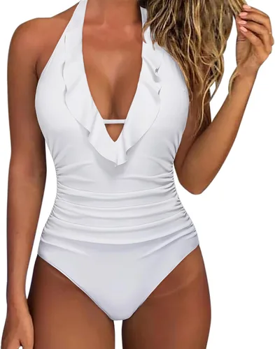Vista 46 de SUUKSESS Traje de baño sexy de una pieza con volantes y control de abdomen para mujer