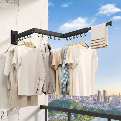 Vista 2 de Estante de secado de ropa montado en la pared, estante de secado de ropa plegable, estante de secado plegable retráctil para colgar ropa