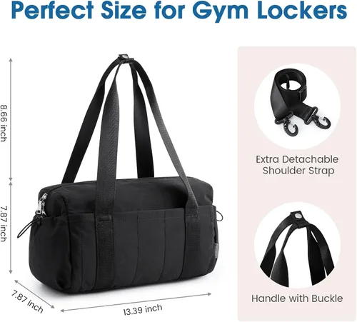 Vista 7 de G4Free Pequeña bolsa de gimnasio para mujer de 14 pulgadas con compartimento húmedo, bonita bolsa de lona para viajes, deportes y entrenamiento