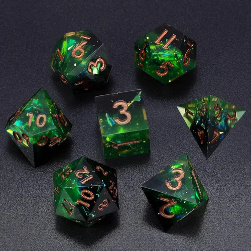Vista 9 de Mini Planet RPG DND - Juego de mesa poliédrico de resina de borde afilado de Dungeons and Dragons, hecho a mano, 7 piezas (dinosaurio 3D)