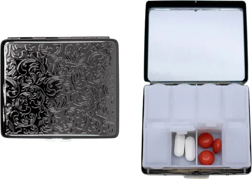 Vista 8 de Juego de 2 estuches de píldoras semanales (7 días) con placa metálica y organizador de medicinas portátil (Latón antiguo victoriano)