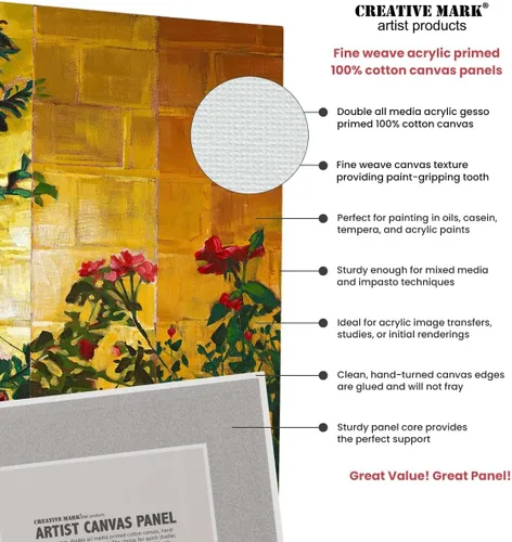 Vista 3 de Creative Mark - Paneles de lona de algodón de 8 x 16 – Paquete de 12 – Tablas de lienzo acrílico imprimado de calidad profesional para pintar