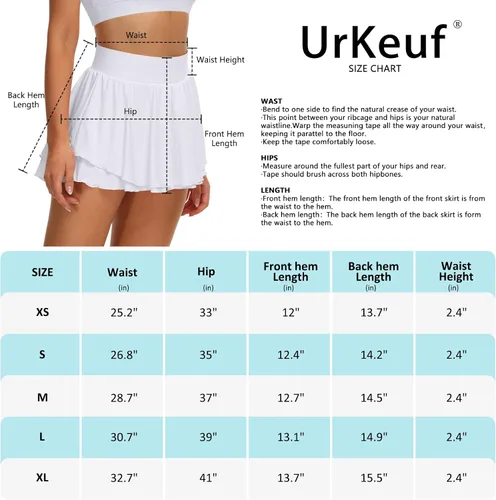 Vista 6 de UrKeuf - Faldas de tenis atléticas con bolsillos de 13 pulgadas y volantes, para golf, correr, entrenamiento, falda pantalón deportiva de seda fría