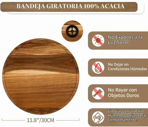 Vista 5 de Hanobe Lazy Susan - Bandeja redonda de madera para tocadiscos de 12 pulgadas