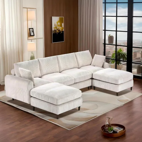 Vista 12 de Anwick Sofá modular en forma de L de 117 pulgadas, moderno sofá modular de pana con otomana movible de 5 asientos, sofás seccionales convertibles