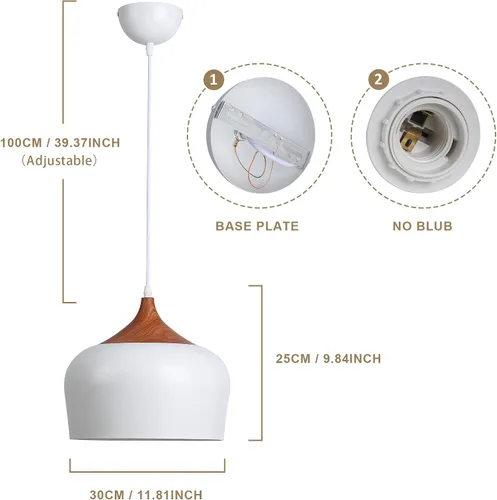 Vista 3 de SUNLLOK Lámpara colgante blanca moderna, con patrón de madera, cúpula minimalista hacia abajo, lámpara colgante de techo, lámpara industrial