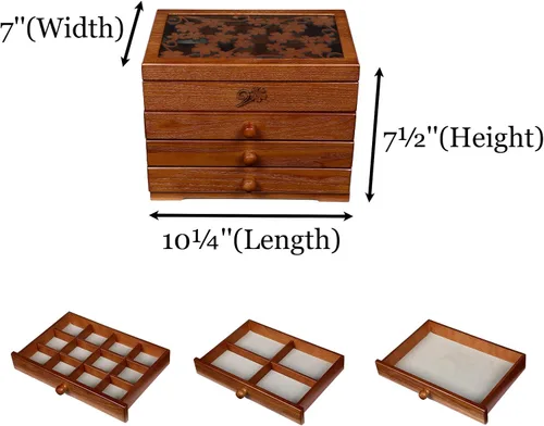 Vista 3 de Changsuo Joyero de madera para mujer, con cajones, organizador de almacenamiento de joyas mediano