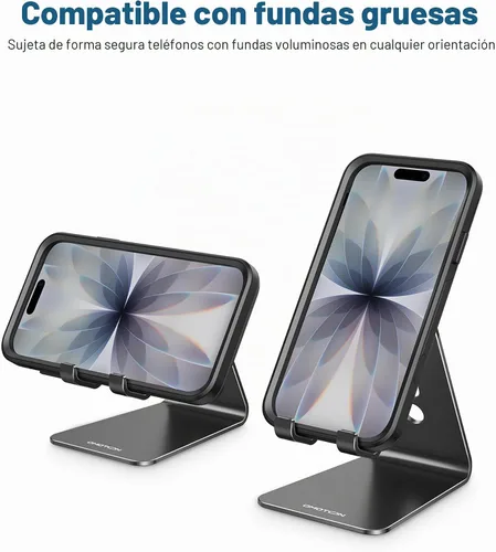 Vista 8 de OMOTON C2 Soporte de aluminio ajustable para teléfono celular con corte de carga, negro