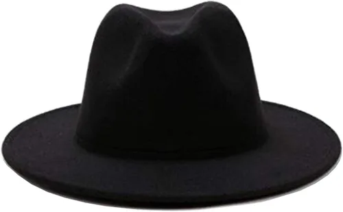 Vista 5 de TUPWEL Sombrero plano de Panamá Fedora de ala ancha elegante negro de las mujeres