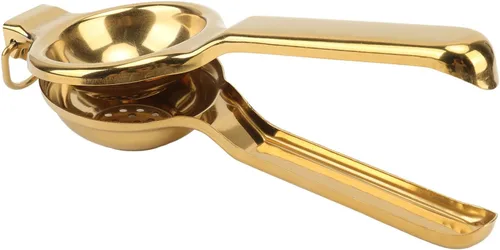 Vista 9 de Exprimidor de limón de acero inoxidable, exprimidor manual de cítricos con mango ergonómico largo, acabado dorado, prensa de jugo para limones