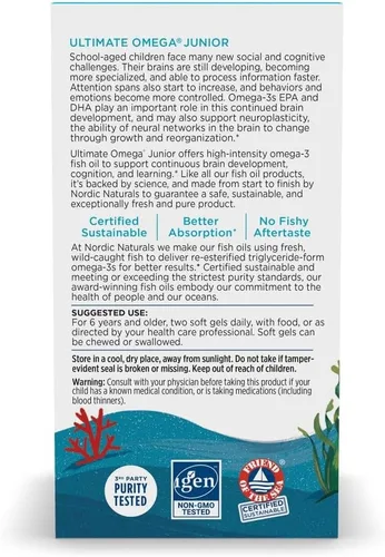 Vista 6 de Nordic Naturals Ultimate Omega Jr., Fresa - 90 mini geles blandos - 680 omega-3 totales con EPA y DHA - Salud cerebral, estado de ánimo