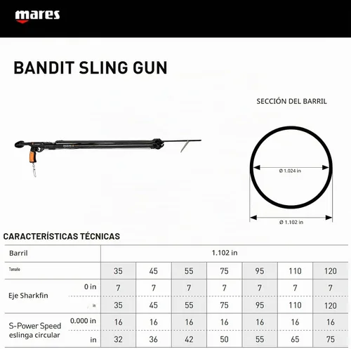 Vista 4 de Mares Bandit Sling Speargun - Fusil de pesca submarina duradero y fácil de usar - Mango ergonómico, eje de 7mm y banda elástica circular de 16mm