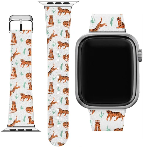 Vista 8 de Correa de muñeca compatible con Apple Watch Series 7/6/5/4/3/2/1/SE y funda de teléfono a juego con estampado rosa, correa de dinosaurios