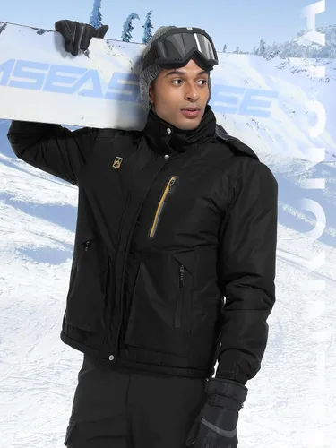 Vista 3 de WENRONSTA Chaqueta de esquí para hombre, abrigo de invierno, cálido, impermeable, rompevientos, montaña, snowboard, con capucha, senderismo, traval
