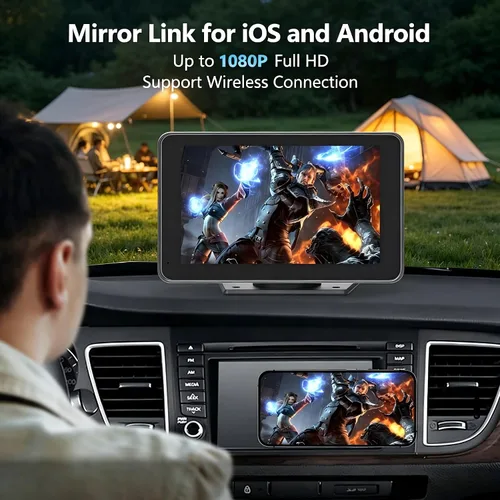 Vista 5 de Carplay - Pantalla para coche con Apple CarPlay/Android Auto, estéreo inalámbrico de 7 pulgadas, pantalla táctil portátil para auto con Bluetooth
